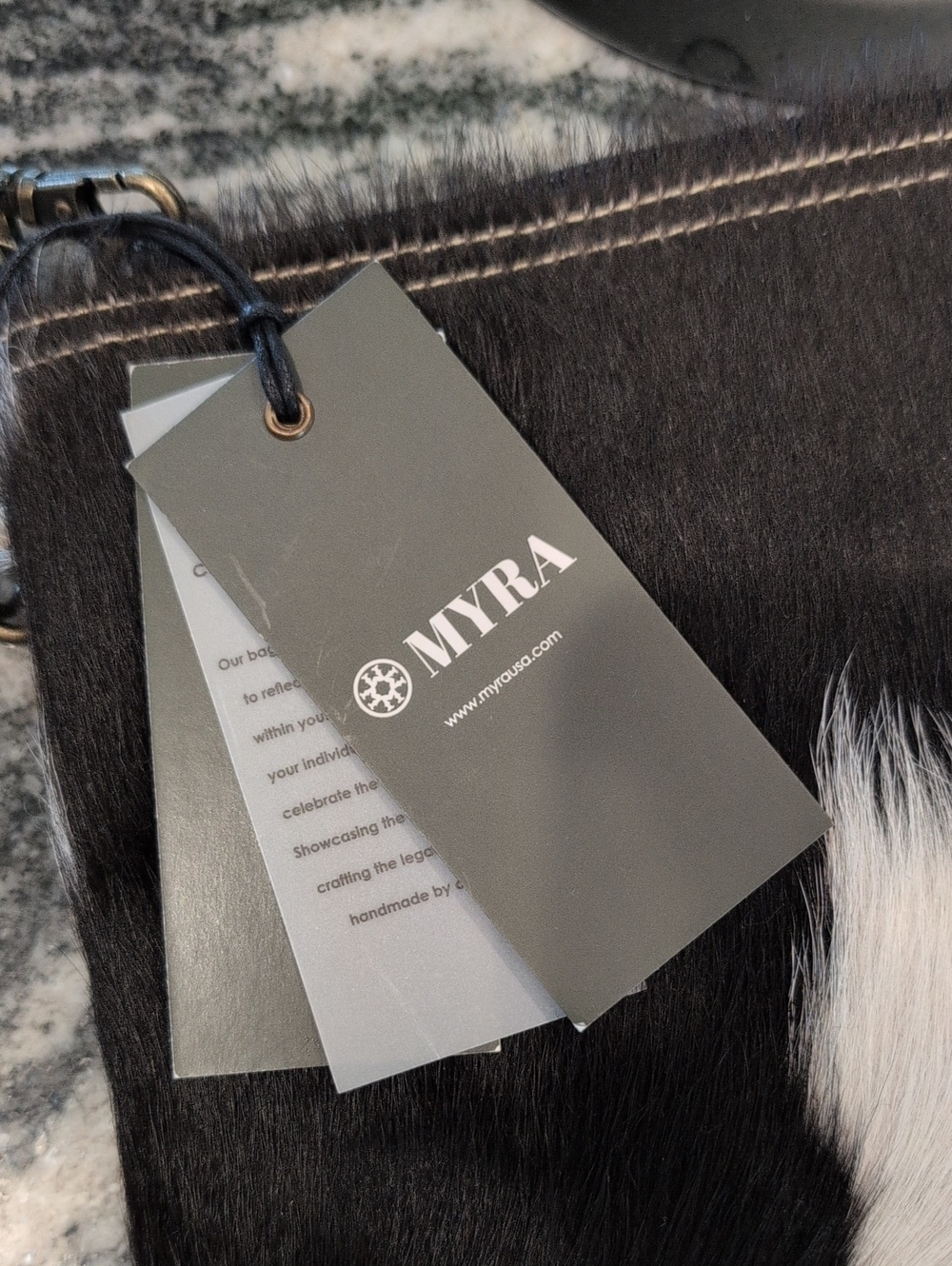 Myra Black & White Calf Hair Wristlet Crossbody Bag - Picture 2 of 5
